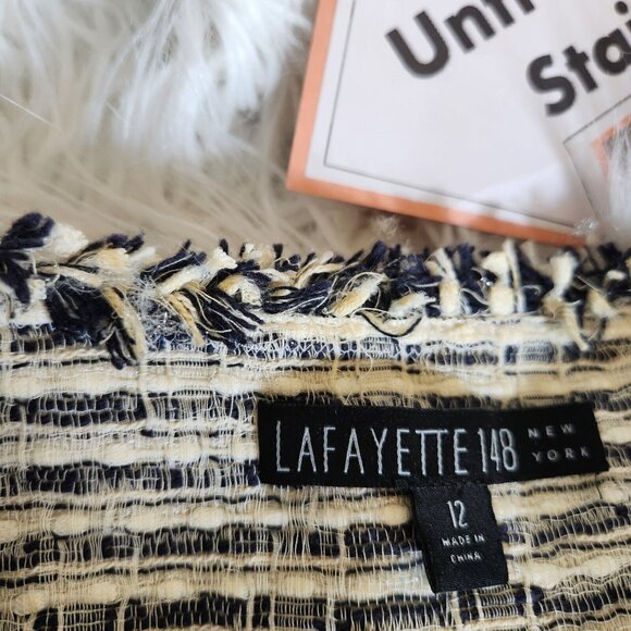 Lafayette 148 Tweed Blazer Women's 12 Metallic Shimmer Navy Blue Silver Career - Picture 15 of 16